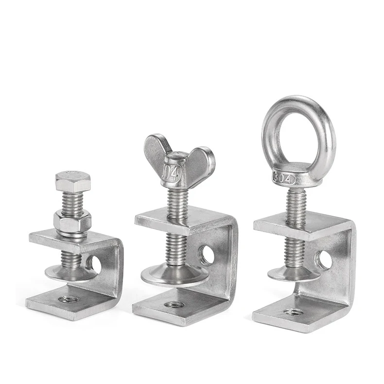 1pcs 304 Stianless Steel Tiger Clamp C-clamp Steel Pipe Square Clamps Adjustable Fixed Holder Clips ID 20~130mm Multiple Shapes