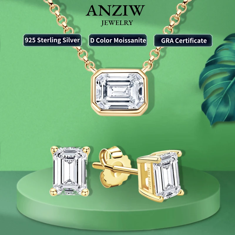 

Anziw 3.0ctw Emerald Cut D VVS1 Moissanite Jewelry Set for Women s925 Silver Lab Diamond Stud Earrings Pendant Necklace Set Gift