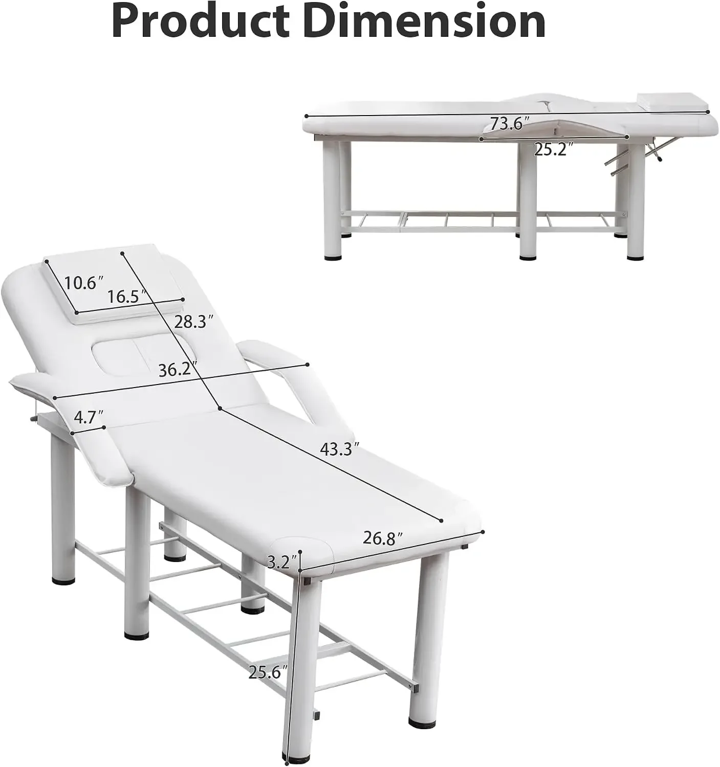 Professional Massage Salon Bed 73.6 Inch with Handrail, Stationary Physical Therapy Treatment Table with Removable Headrest & Ch