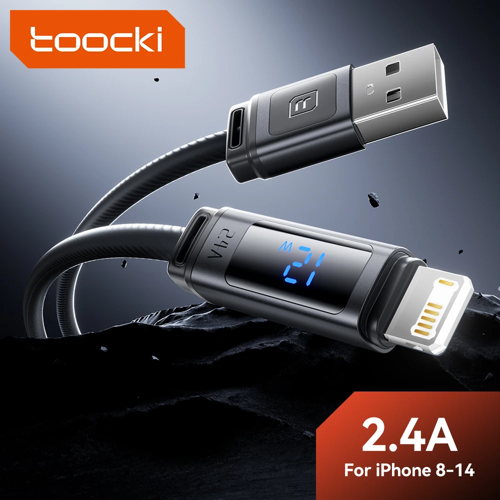 Toocki USB-A-Kabel für iPhone 14 13 12 Pro Max X 8 Plus LED-Digitalanzeige Schnellladegerät 2,4A USB-A auf Lightning Datenkabel