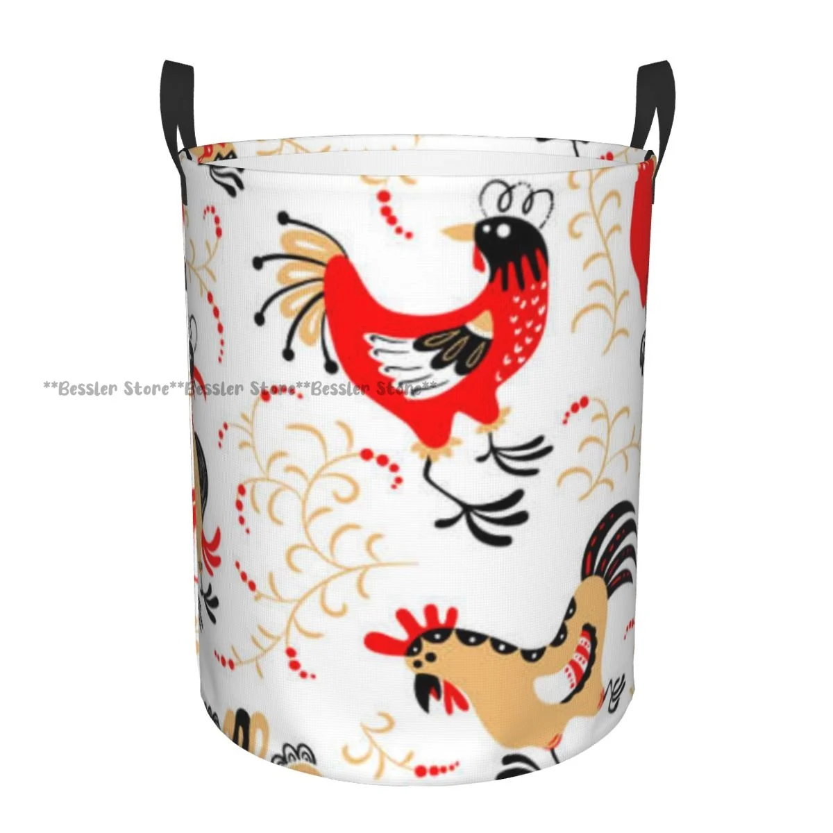 

Foldable Laundry Basket for Dirty Clothes Cute Roosters Floral Background Storage Hamper