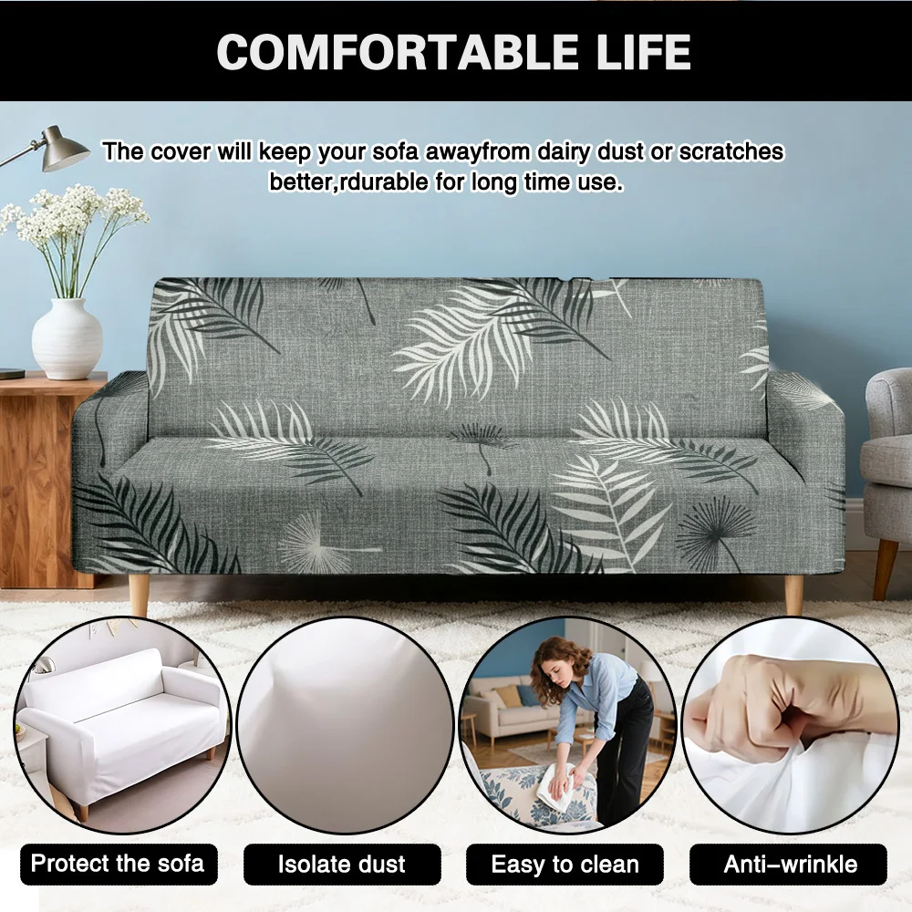 1pc Sofa Slipcover, Elegant Palm Leaf Print Elastic Couch Cover for Living Room, Washable Modern Furniture Protector