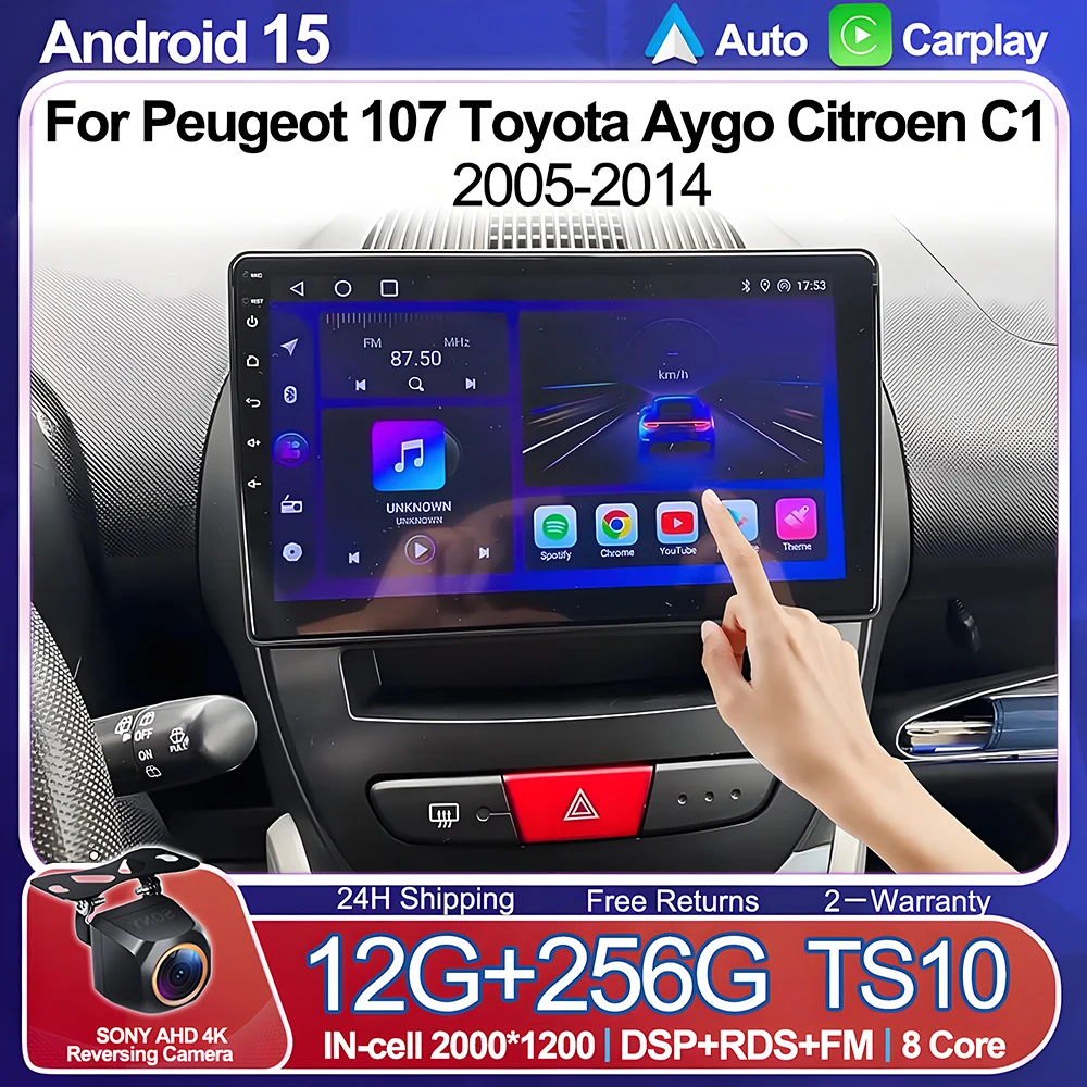 

Android 15 Car Radio For Peugeot 107 Toyota Aygo Citroen C1 2005-2014 No 2Din Multimedia Video Player Navigation WIFI Bluetooth