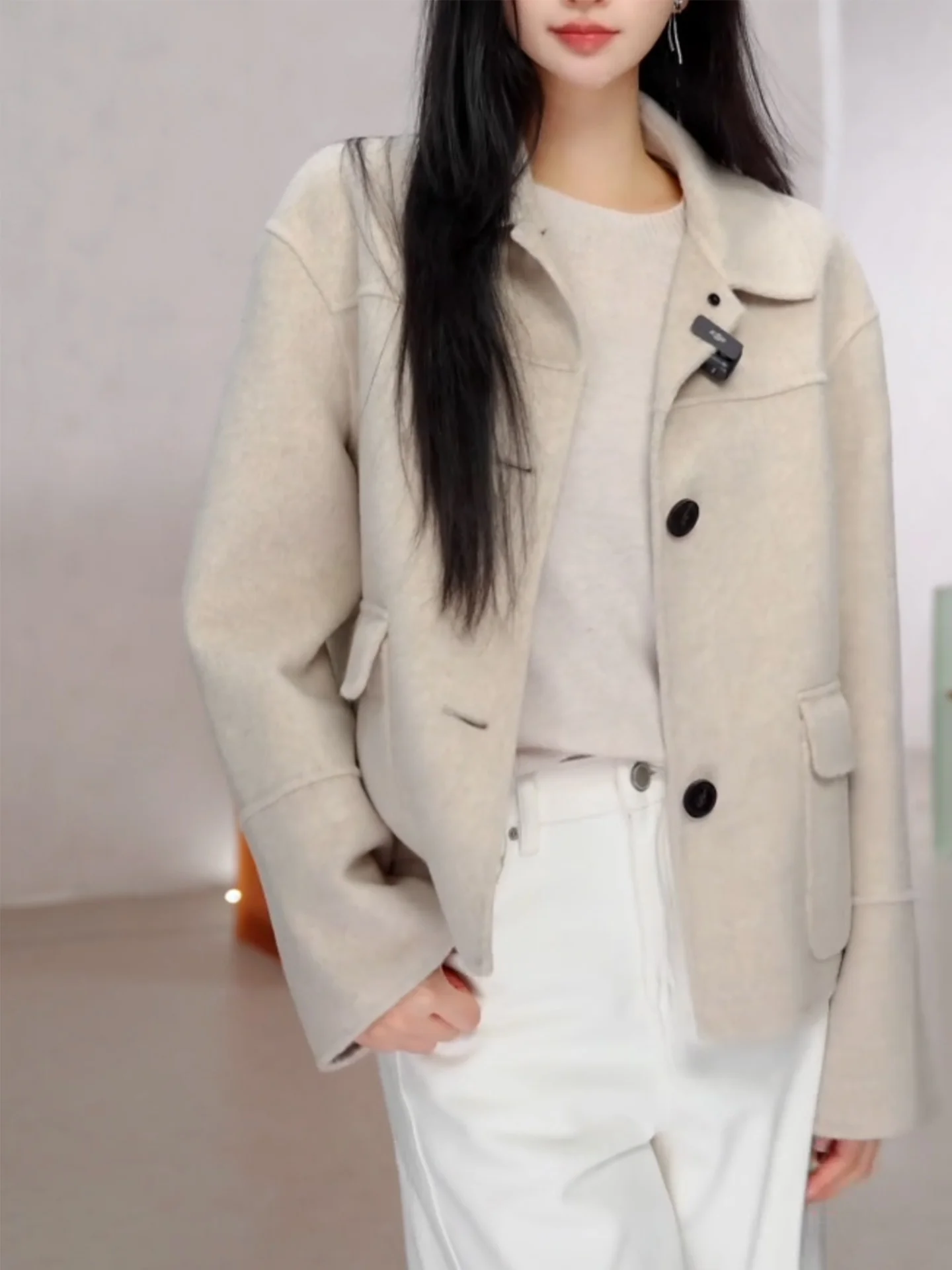 

2025 Autumn Winter Women's plus Size ort Coat Loose Fit Notch Collar Button up Wool Blend Outerwear Slimming Sle