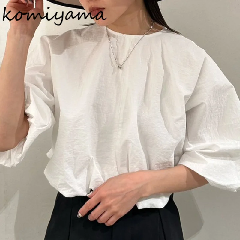 Summer New Blouses Femme Japanese Elegant Round Neck Cloud Shirt Tops Fashion Casual Zipper Blusas Mujer Ins Clothes Women