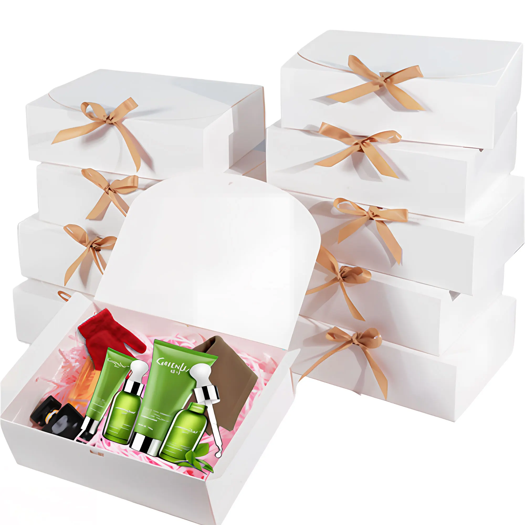 10/5CS/1PCWhite Cardboard Gift Boxes, Flip Box with Kraft Ribbon Bow for Wedding Party Presents 3.