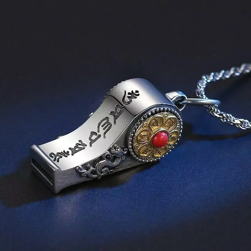 New Rotatable Six Character Mantra Whistle Necklace Personalized Retro Men's and Women's Pendant Versatile Accessory
