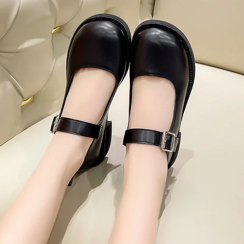 Women\'s 2024 Spring/Summer/Autumn New British Academy Style Low Heel Round Toe Mary Jane Single Shoes with Small Leather Shoes