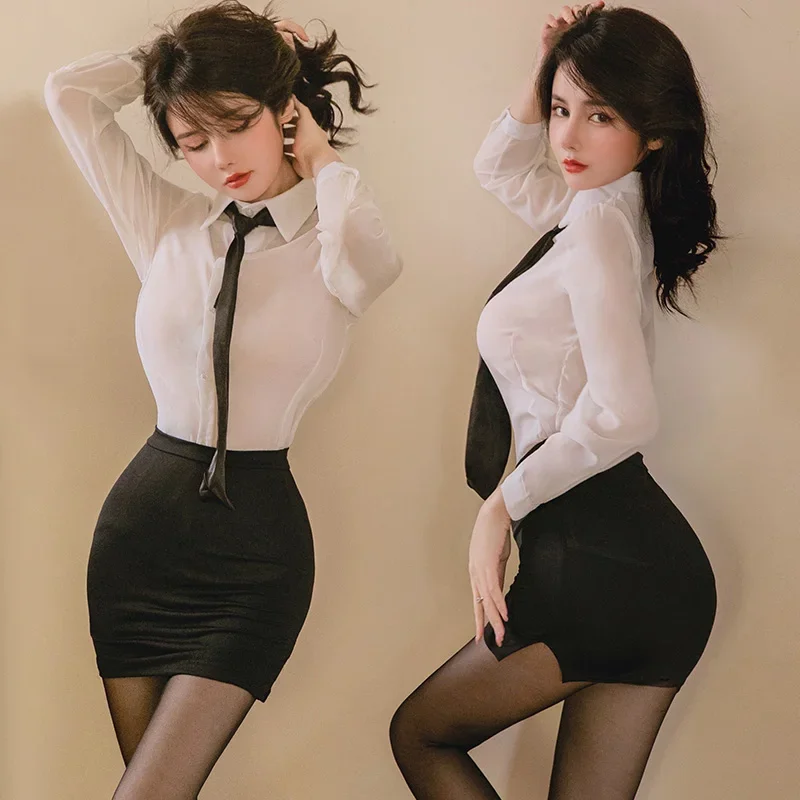 Office Miss Secretary Erotic Costume Sexy Teacher Cosplay Costumes Women Office Lady Uniform Roleplaying Shirt Miniskirt Outfit