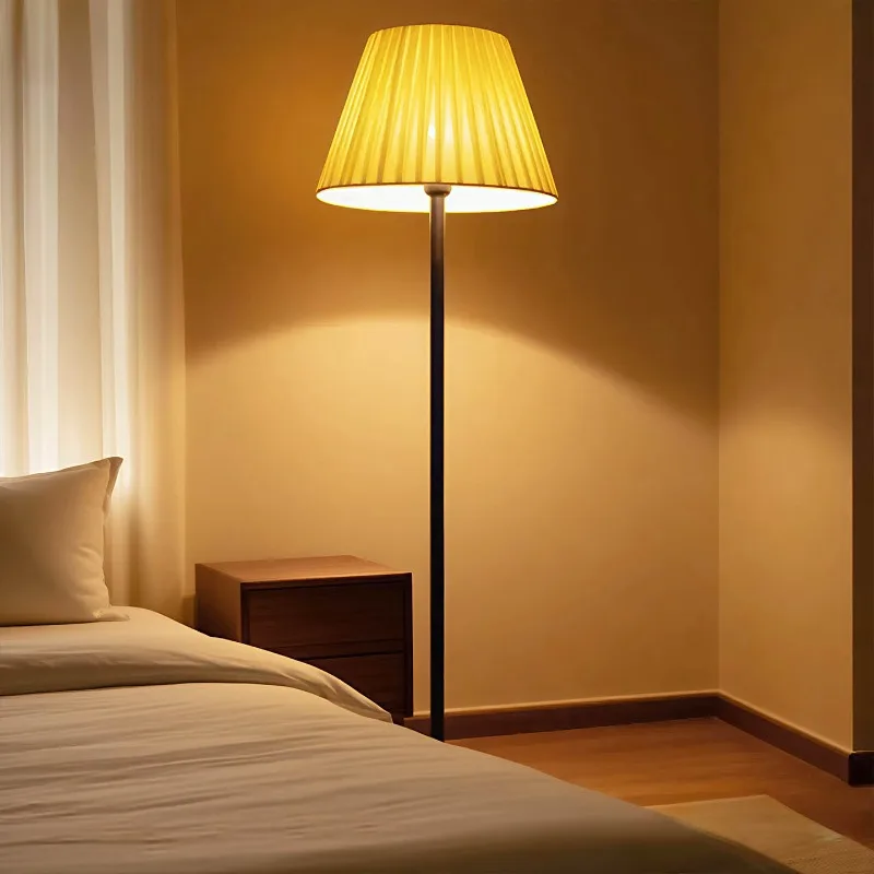Nordic Retro Pleated Fabric Floor Lamp Living Room Decor Corner Bedroom Bedside Study Coffee Shop Minimalist LED Standing Lights