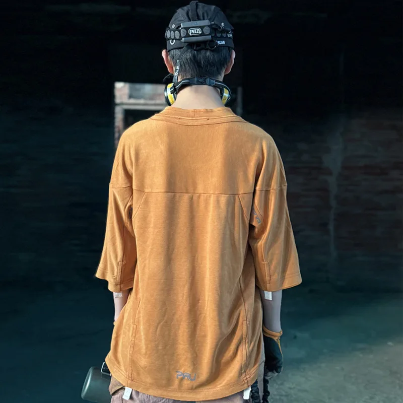 HKSH Summer New Men Tide Chic Ins Vintage Waste Land T-shirt Women Distressed Drawstring Patchwork Half-Sleeve Tees Top HK26812
