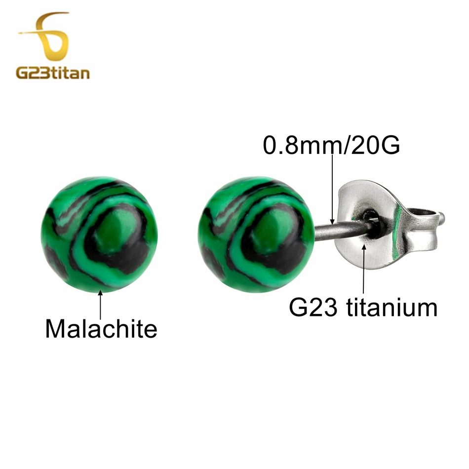 Charming Malachite Stone Earrings 6mm 8mm Green Ball Ear Studs Hypoallergenic Titanium Earings for Women Men Minimalist Jewelry