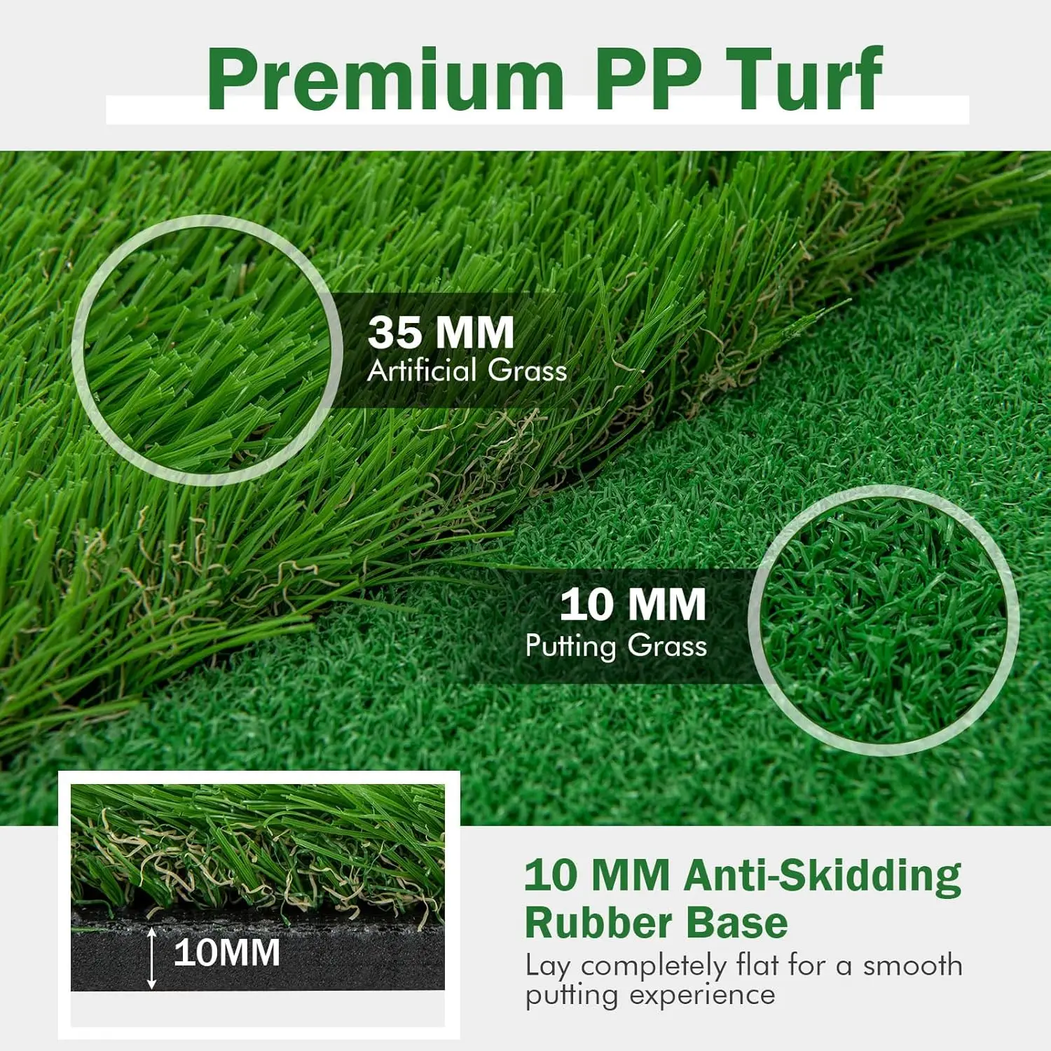 10 FT Golf Putting Green, Large Professional Golf Training Mat with Realistic Artificial Grass Turf, 3 Holes, 3 Flags and Cups