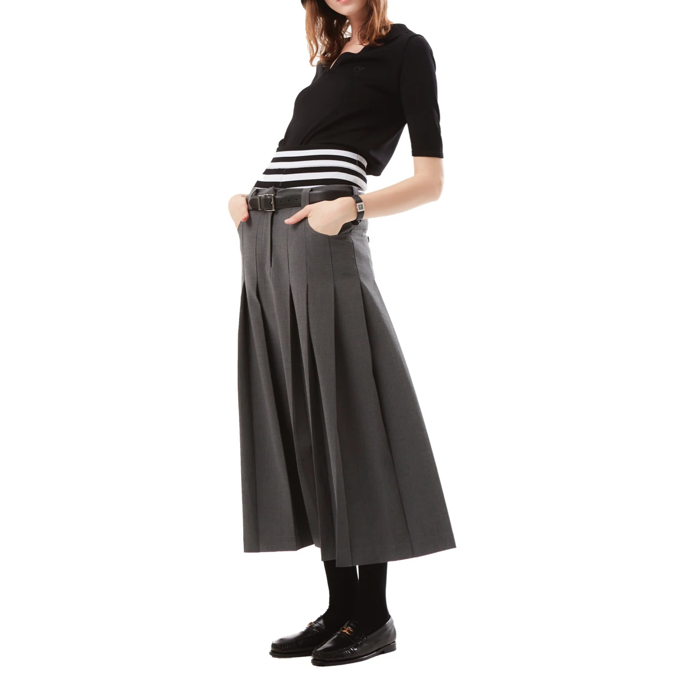 Grey insert pockets pleated skirts 2023 summer new Y2K three-dimensional sense of suit Women's skirt hundred with slim A skirt