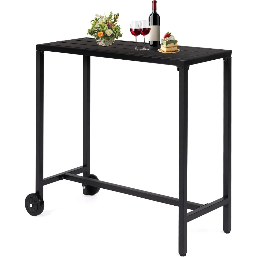 

Outdoor Bar Table, 37" Height Wheeled Patio Pub Table with Waterproof Frame and Adjustable Foot for Hot Tub, Patio, Backyard, B