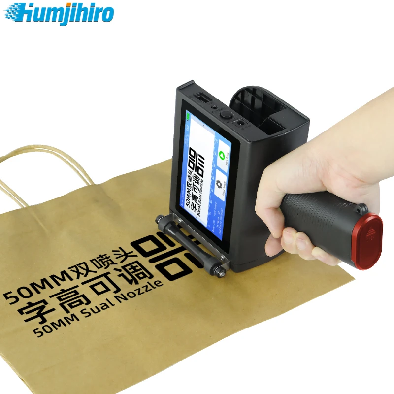 HUMJIHIRO 50MM Handheld Inkjet Printer Variable QR Barcode Date Number Logo Expiry Date Mobile Portable Thermal Inkjet Printer