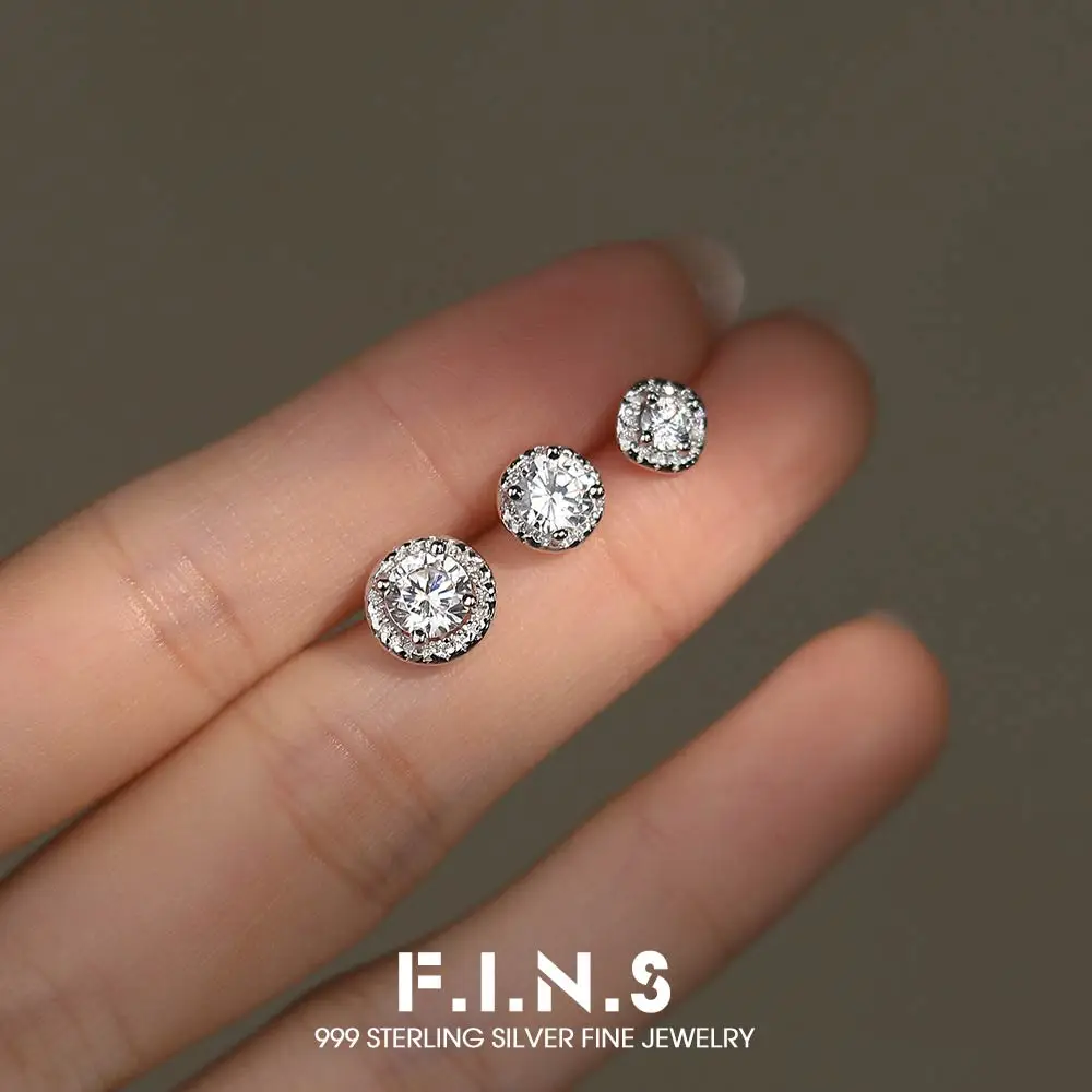 

Классические серьги-гвоздики F.I.N.S из стерлингового серебра S999 с цирконием для женщин, роскошные минималистичные серьги-гвоздики для пирсинга, изысканные ювелирные изделия