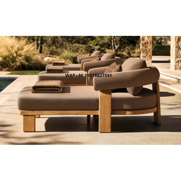 

High End Solid Teak Bistro Furniture Sun Daybed Garden Patio Fabric Sofa Set