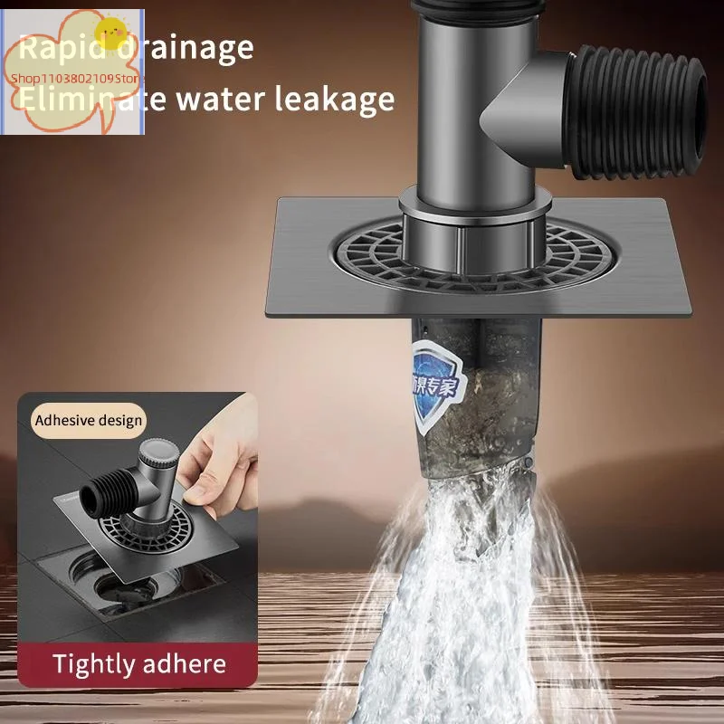 【HT】Square Shower Drain Obstacle Filter Stainless Steel Odor Proof Three-Way Anti-Blocking for Kitchen Sink Bathtub