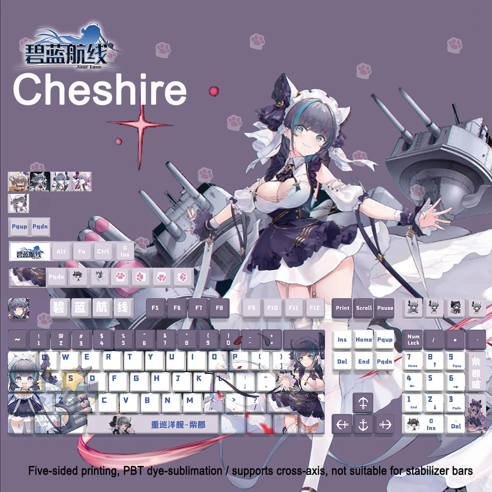 Azur Lane Theme Keycaps Set 128 Keys PBT Custom Cute Cheshire Cherry Profile KeyCap For Gaming Mechanical Keyboard Accessories