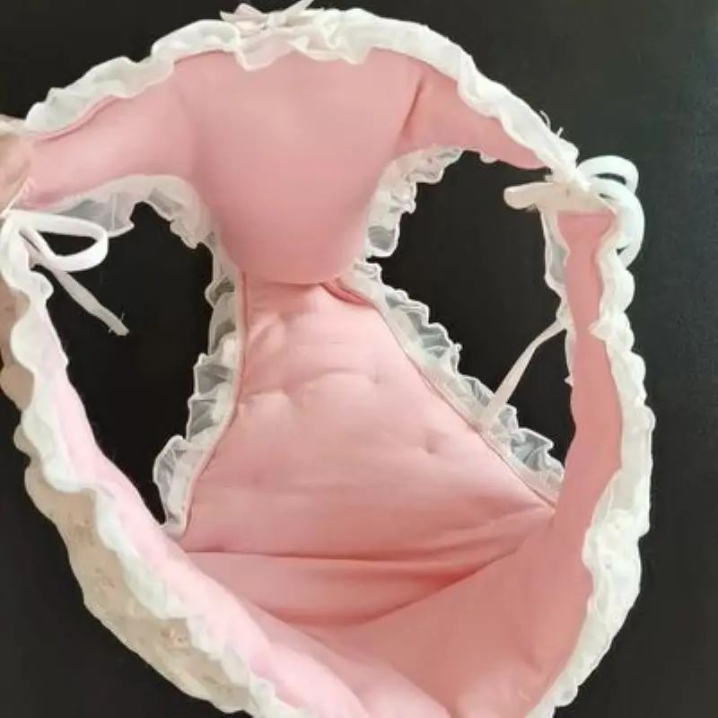 Pure Cotton Lace Ruffled Men's Briefs Fill Cotton Soft Fluffy Lace Up Bow Sweet Lolita Style Cross-dressing Sexy Lingerie