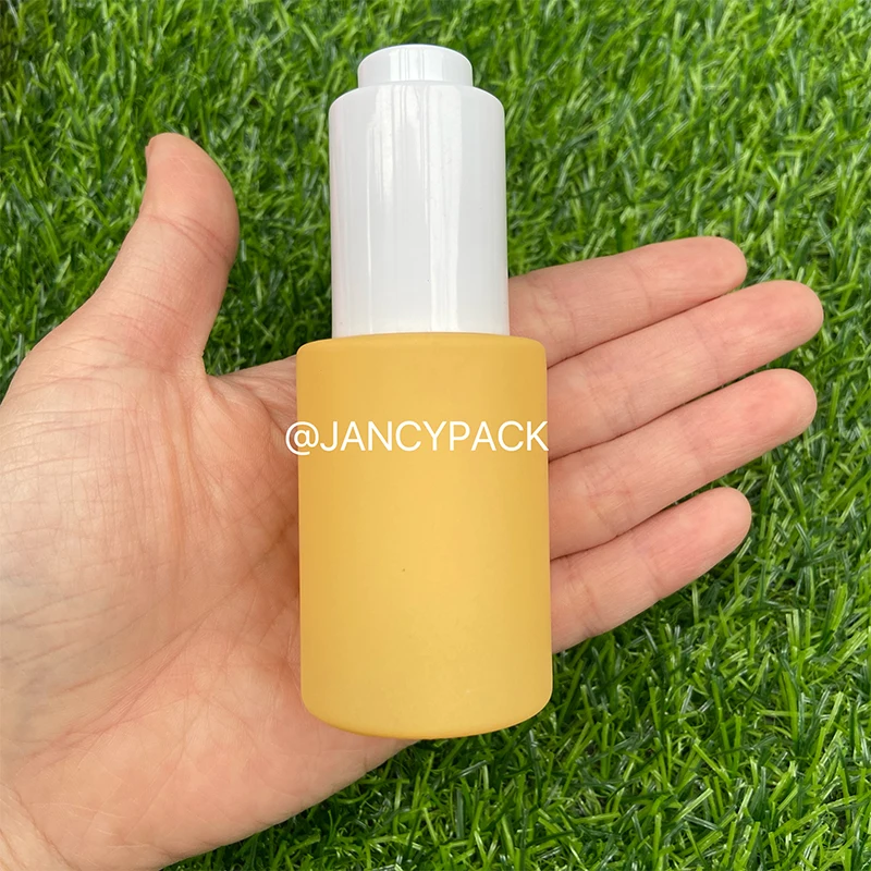 

30 мл розовый фиолетовый MacaroonPress крышка-капельница белая морозная стеклянная эмульсионная бутылка пустые косметические флаконы с эфирным маслом