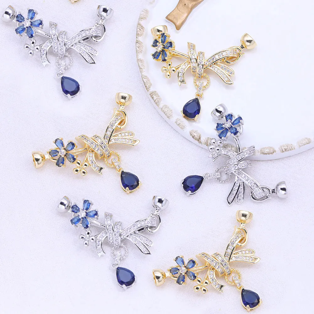 1 Piece of Gold-plated Copper with Zirconia Butterfly Knot Teardrop Pearl Chain Clasp DIY Bracelet Necklace Jewelry Accessory