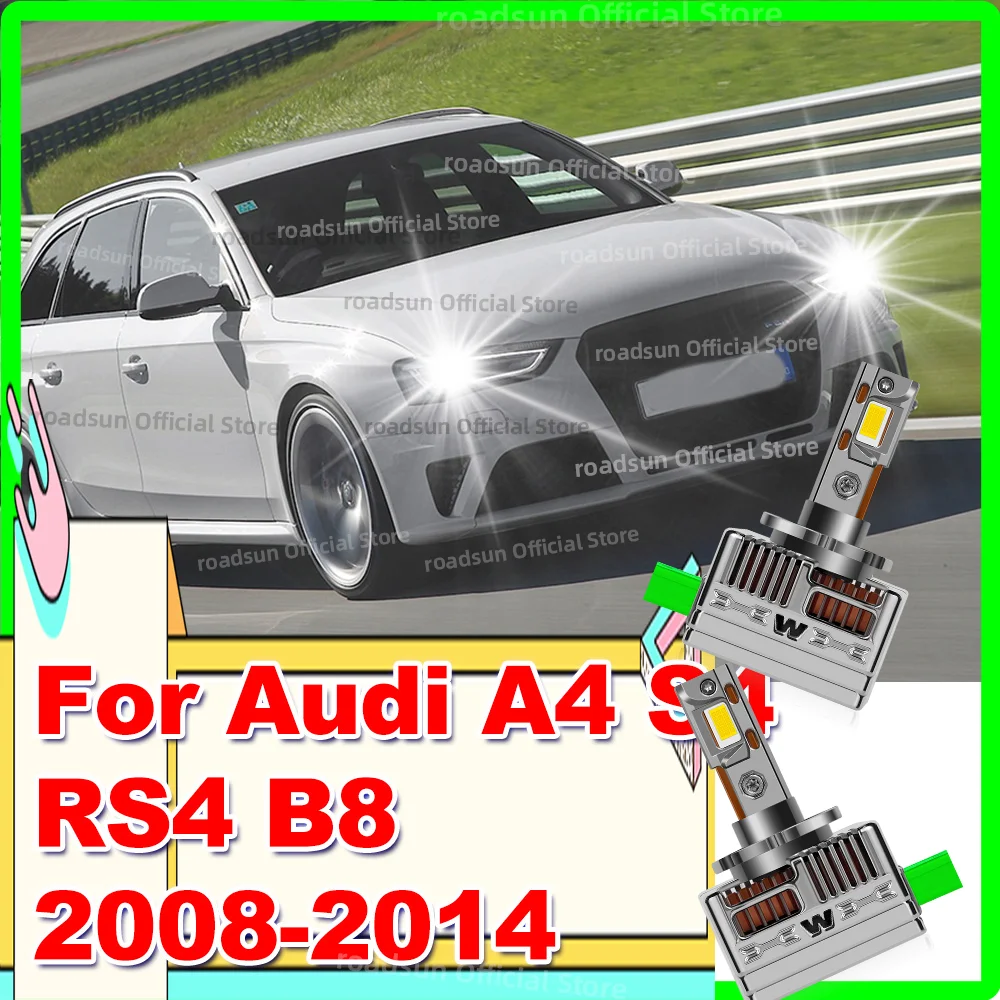 

2Pcs Turbo LED Headlight 6000K 50000LM Replacement HID Xenon Bulbs for Audi A4 S4 RS4 B8 2008 2009 2010 2011 2012 2013 2014