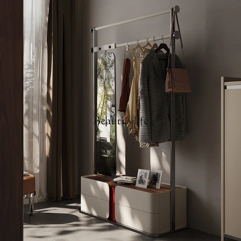 

yj5Bedroom Floor-standing Coat Rack Storage Cabinet Integrated High-end Villa Stainless Steel Clothes Rack