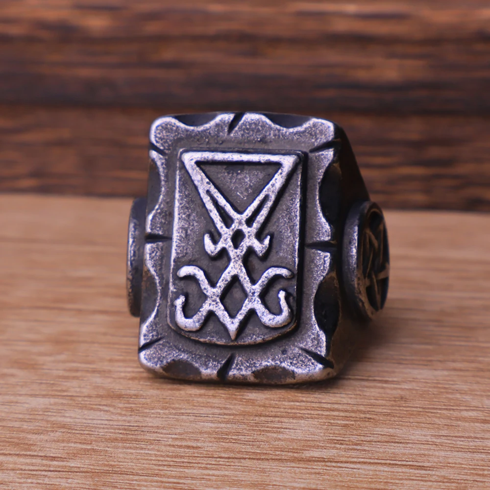 

Vintage Lucifer Sign Ring for Men Punk 316L Stainless Steel Pentagram Rings Cool Biker Amulet Fashion Jewelry Gifts Wholesale