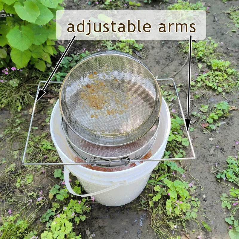 Coador de mel-filtro grosso e fino de mel de peneira dupla, ferramentas de extração de mel ss camadas duplas braços ajustáveis peneira de abelha