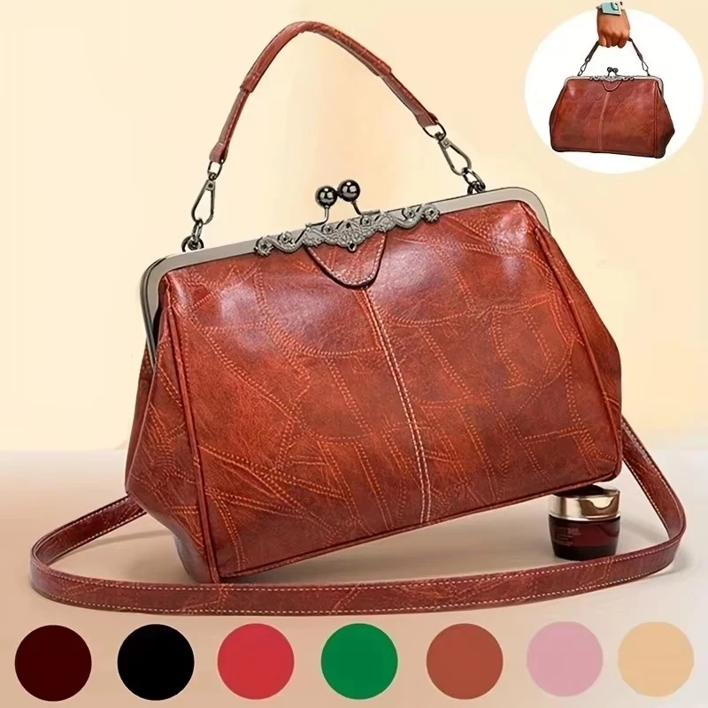 

Women Top handle bag Lock Handbags for Women Oil Leather Evening Clutch Fashionable Bohemian style shoulder crossbody bag