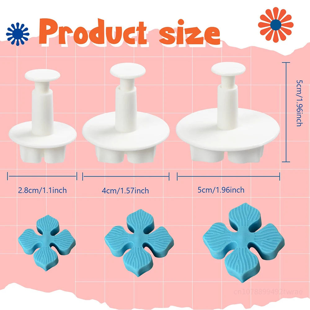 3 Pieces Hydrangea Flower Fondant Plunger Cutters Sugarcraft Cake Cookie Cutter St. Patrick\'s Day Baking Decorating Mold Tools