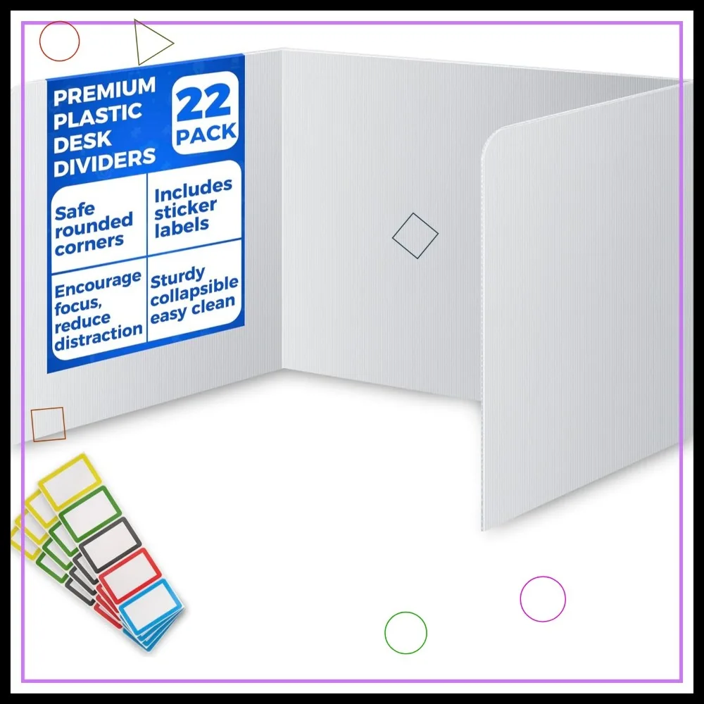 

22-Pack Student Desk Privacy Shields, Foldable Plastic Sneeze Guards for Classroom and Office Use