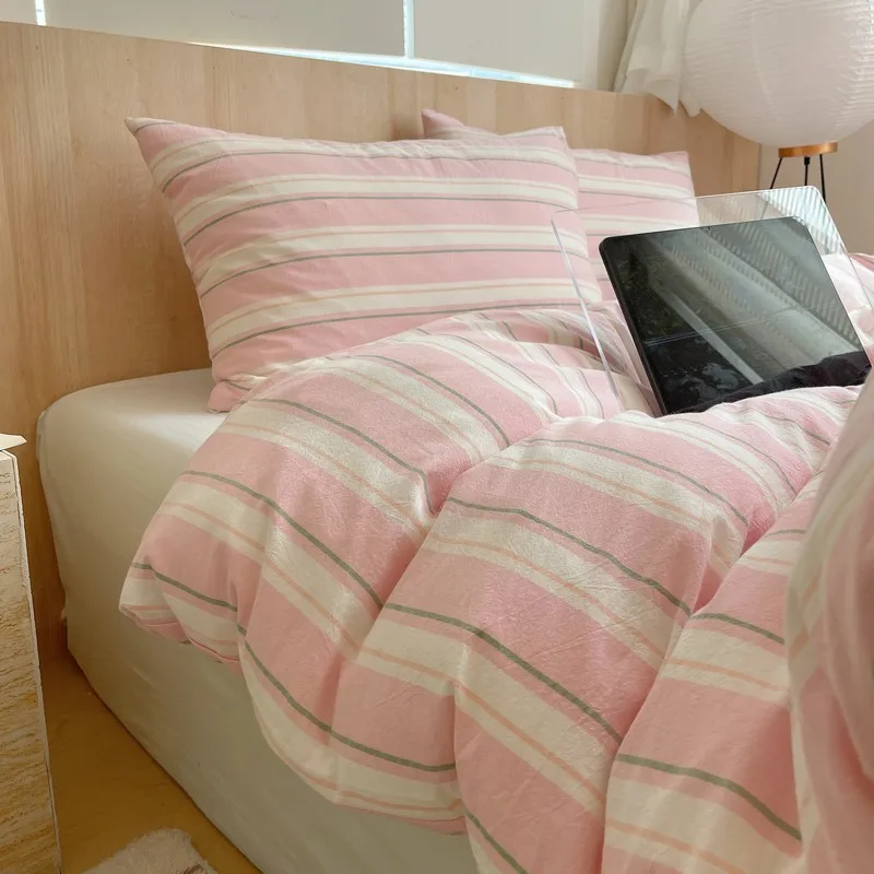 Single Double Exquisite Stripe 1Duvet cover+2Pillowcases 100%Cotton Experience Hotel-Like Comfort with Unparalleled Softness