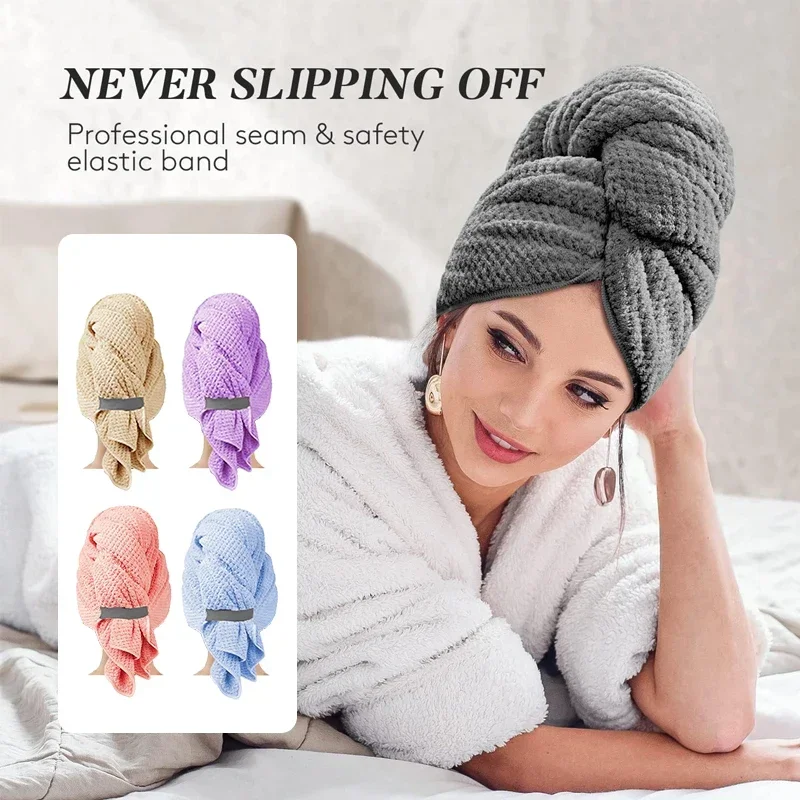 Serviette pour cheveux en microfibre, enveloppe Extra Large, séchage rapide, avec bande élastique, serviette pour cheveux douce Ultra absorbante, Turban enveloppant