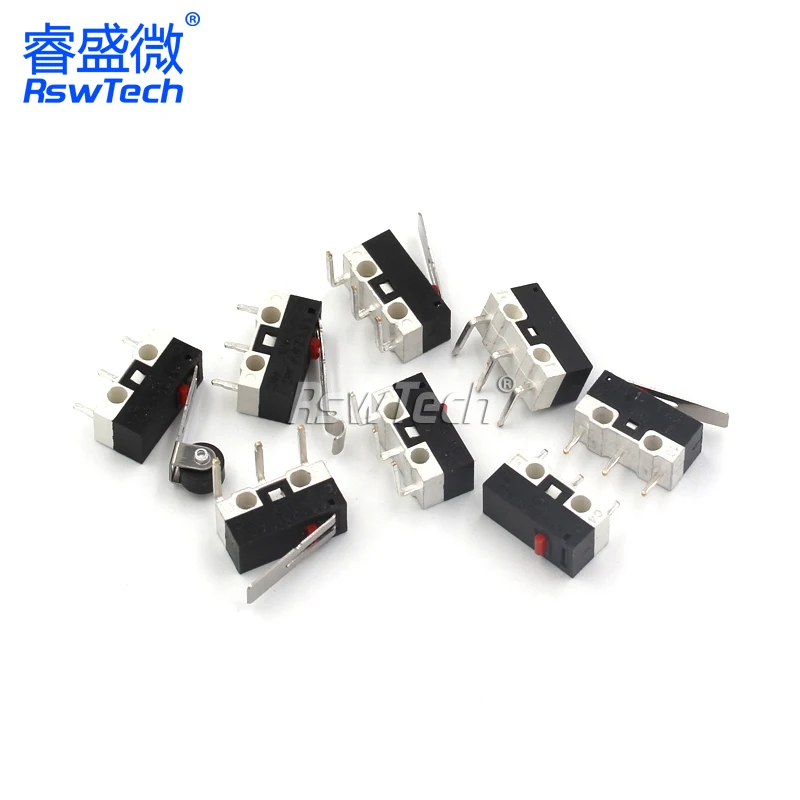 10PCS Mouse Switch Three Foot Handle Roller Button Left/Right Bent foot 1A 125V AC 3 legs DIY Kit