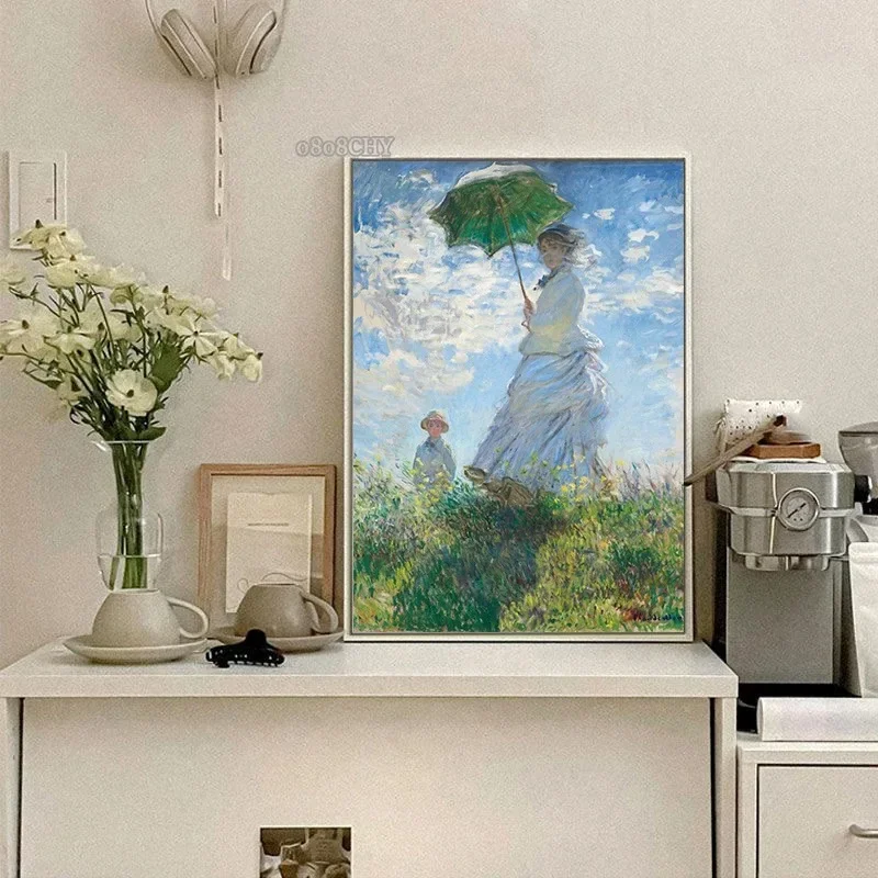 Artist Monet Famous Paintings Impression Sunrise,Woman with Parasol Canvas Prints Poster Abstract Landscape Wall Art Home Decor