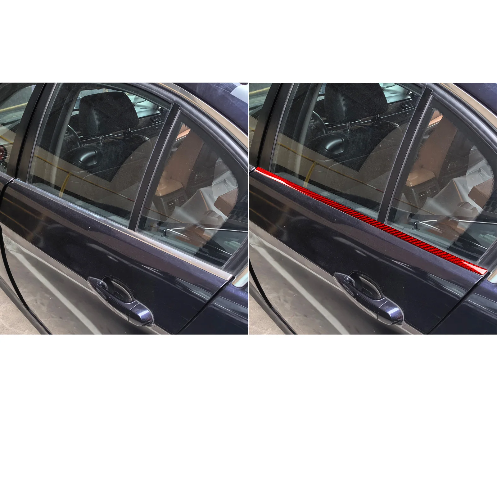 For BMW 3 Series E90 2005-2012 Car Window Strip Cove  Trim Red Real Soft Carbon Fiber Interior Accessories Decoration Stickers