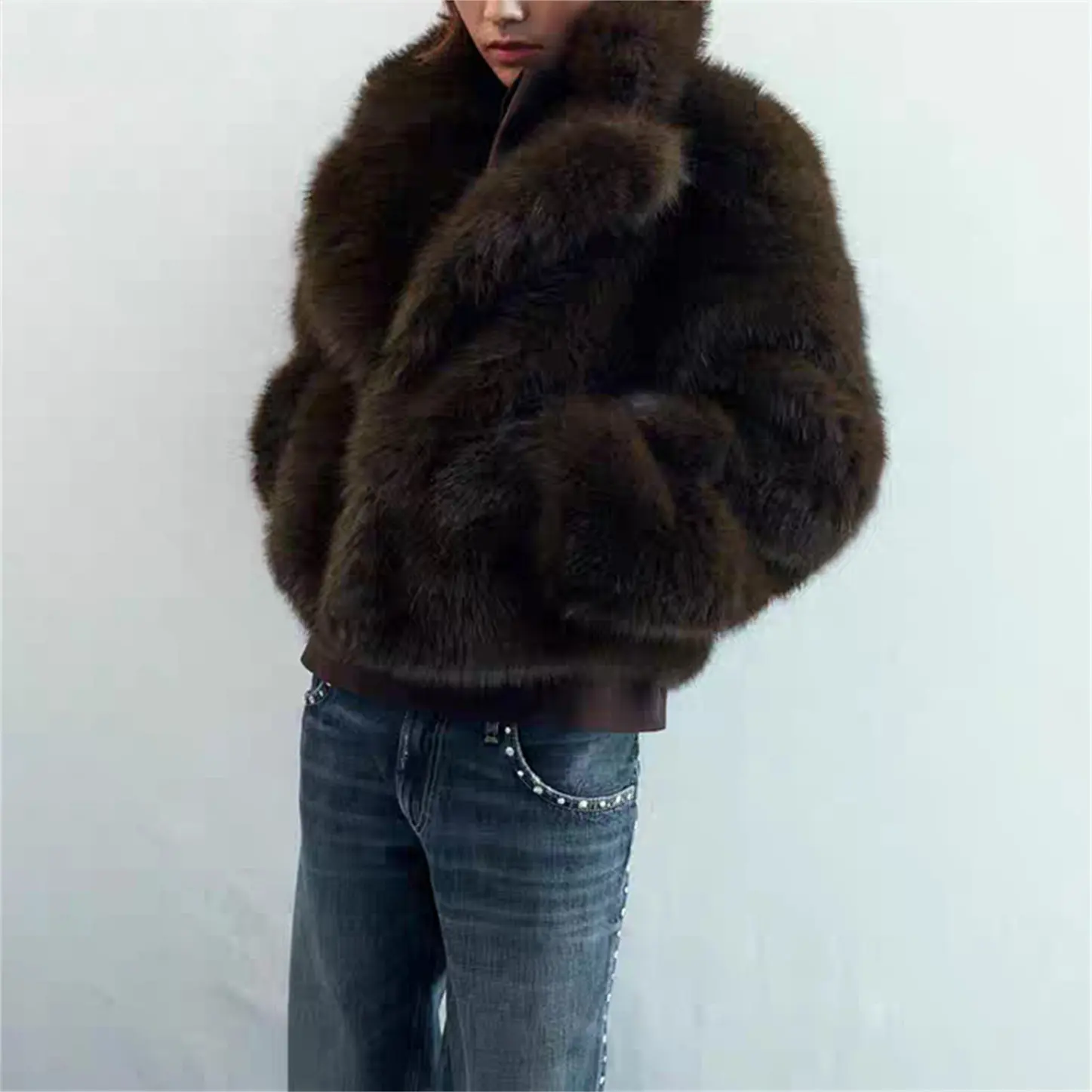 New, women's clothing, high-end temperament, artificial fur effect, short coat, elegant jacket temperament
