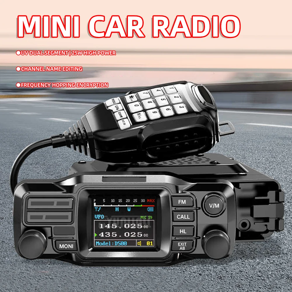 D500 In-Car Two-Way Radio: UV Dual-Band, 25W, Detachable Panel, Dual Speakers, Mini Car Radio