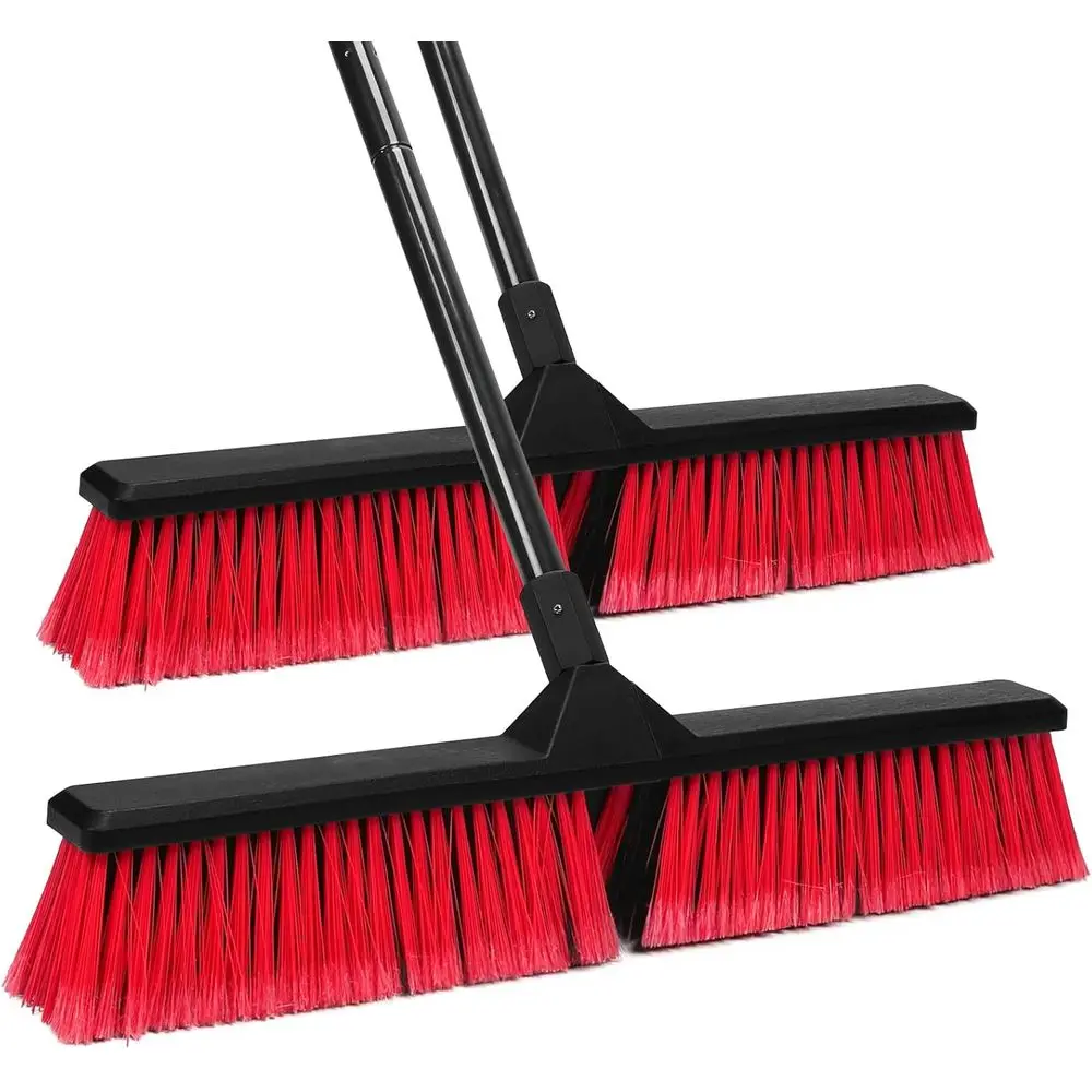 

24 Push Broom with 63 Long Handle and Stiff Bristles for Outdoor, Workshop, and Deck Cleaning