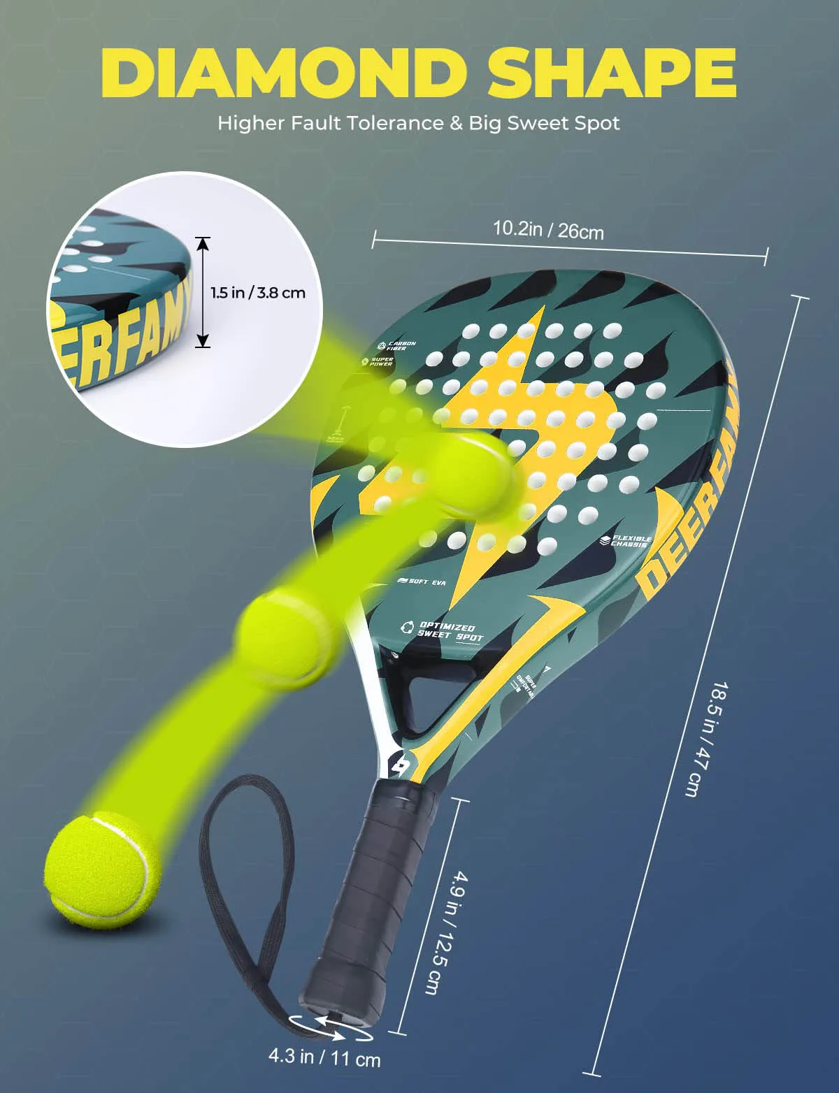 Raquette de padel bleue, Surface en Fiber de carbone avec noyau en mousse flexible à mémoire EVA, raquettes de tennis légères, équipement d'extérieur