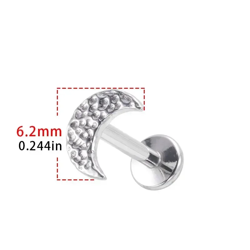 ASTM F136 Titanium Crater Hammer Moon Lip Piercing Internal Thread Labret Tragus Ear Cartilage Flat Piercing Nose Jewelry