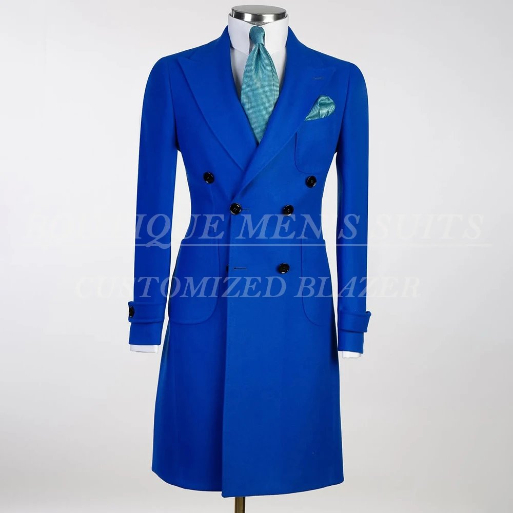

Daily Men's Suits Blazer Solid Color Double Breasted Peak Lapel Long Jacket 1 Piece Customzied Male Clothing Outfits Costume