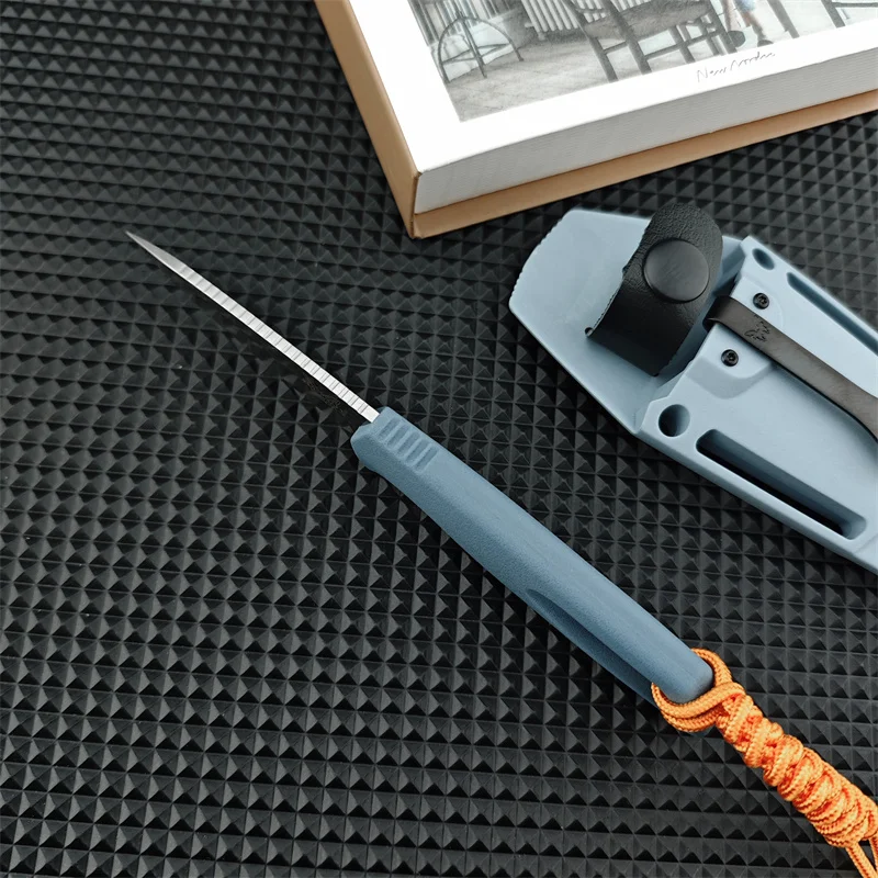 BM18050 Cross Small Straight Knife, Light Blue Nylon Fiber Handle Rescue Tool Knife, Convenient Fixed Knife