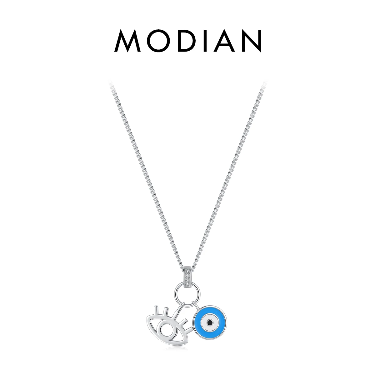 MODIAN Halskette aus 925er-Sterlingsilber, sexy Wimpern, der Hand von Fatima, türkisfarbener Anhänger, glückliches blaues Auge, Halskette für Frauen, edler Schmuck, Geschenk