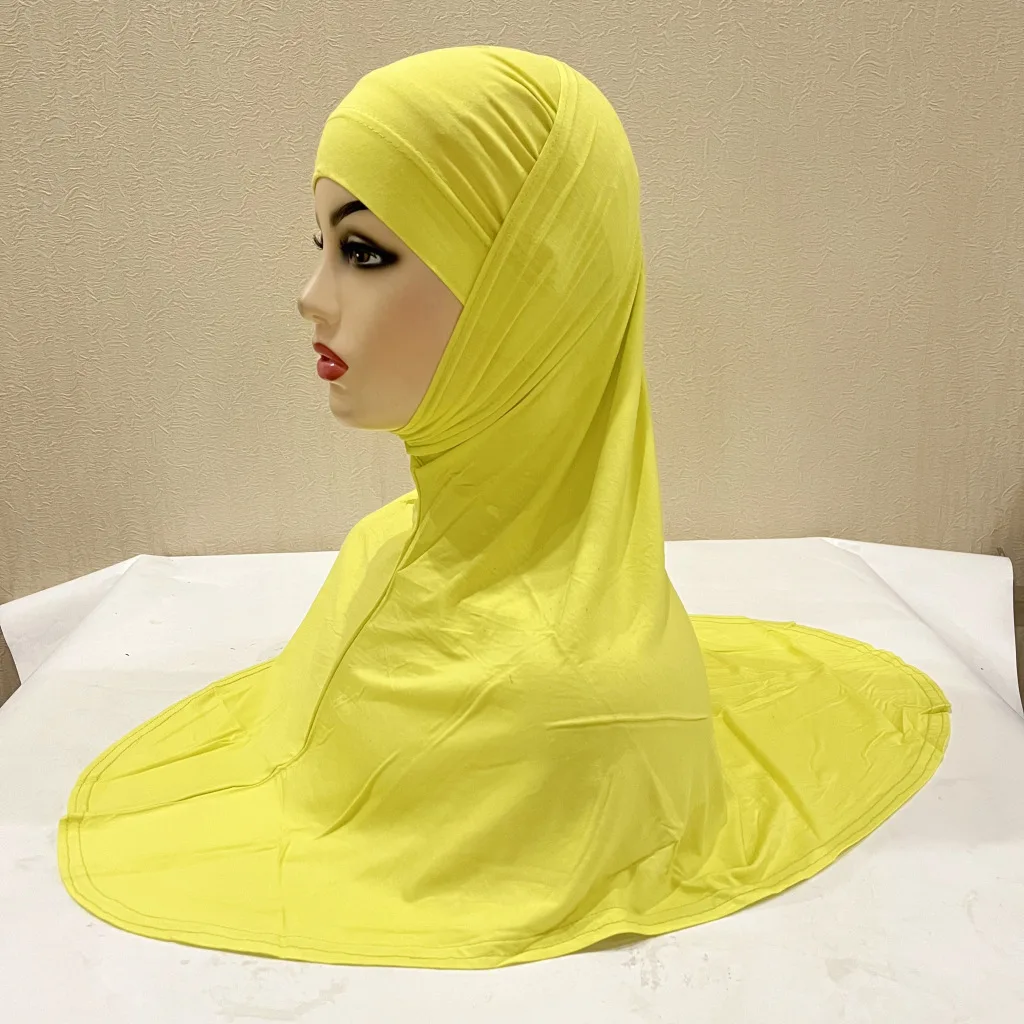 

Women 2 Piece Solid Color Amira Jersey Muslim Hijab Soft Stretch Head Scarf with Tube Inner Underscarf Cap Hood Prayer Turbante