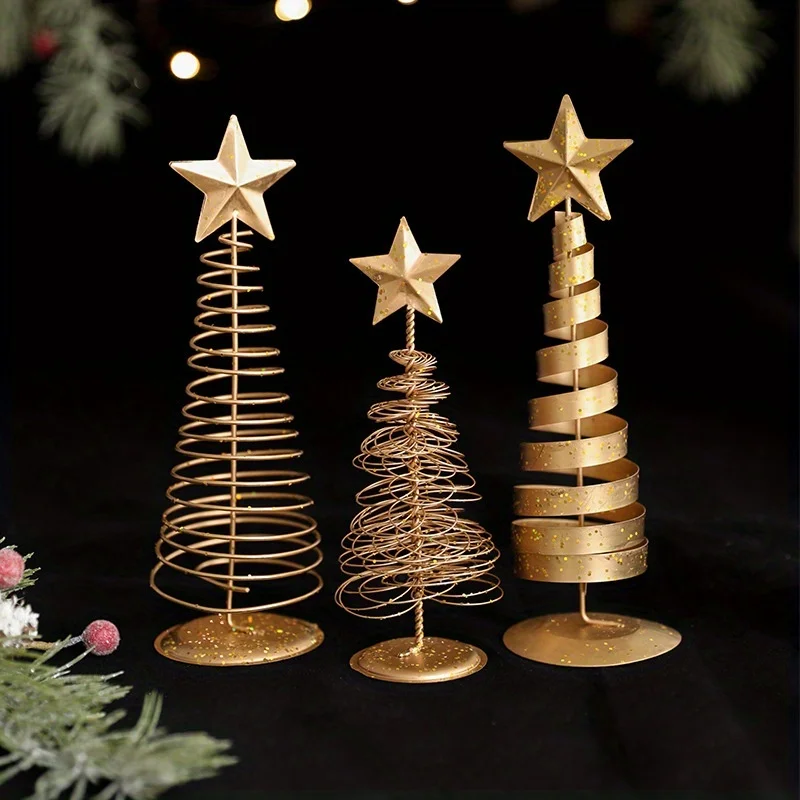 3 Iron 7-Inch Mini Star Shaped Christmas Trees, Creative Desktop Small Sculptures, Daily Atmosphere Ornaments, Thanksgiving New