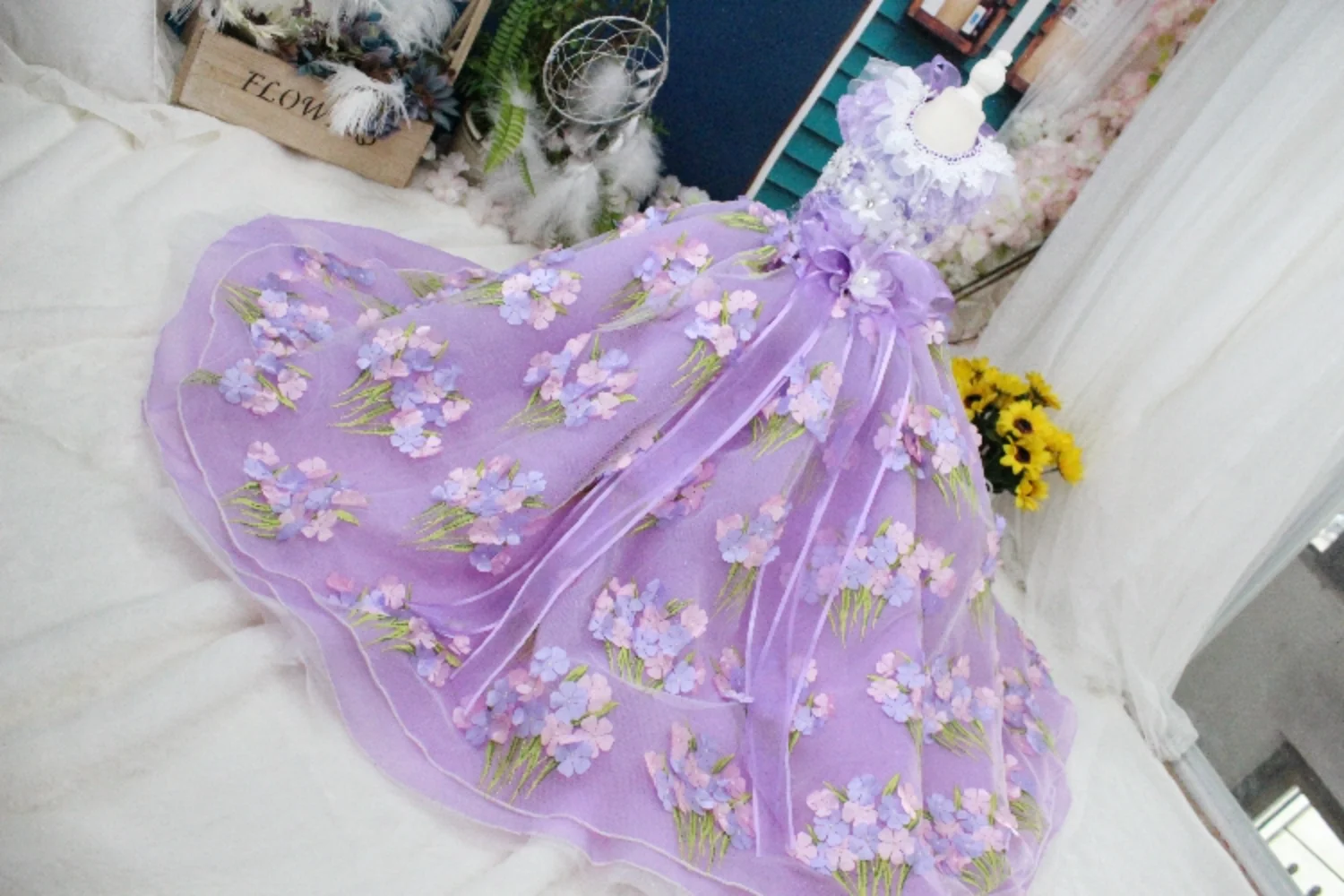 Dog Clothes Pet Wedding Dress Pet Dog Clothes Purple Hydrangea Flower Trailing Wedding Dress Customizable